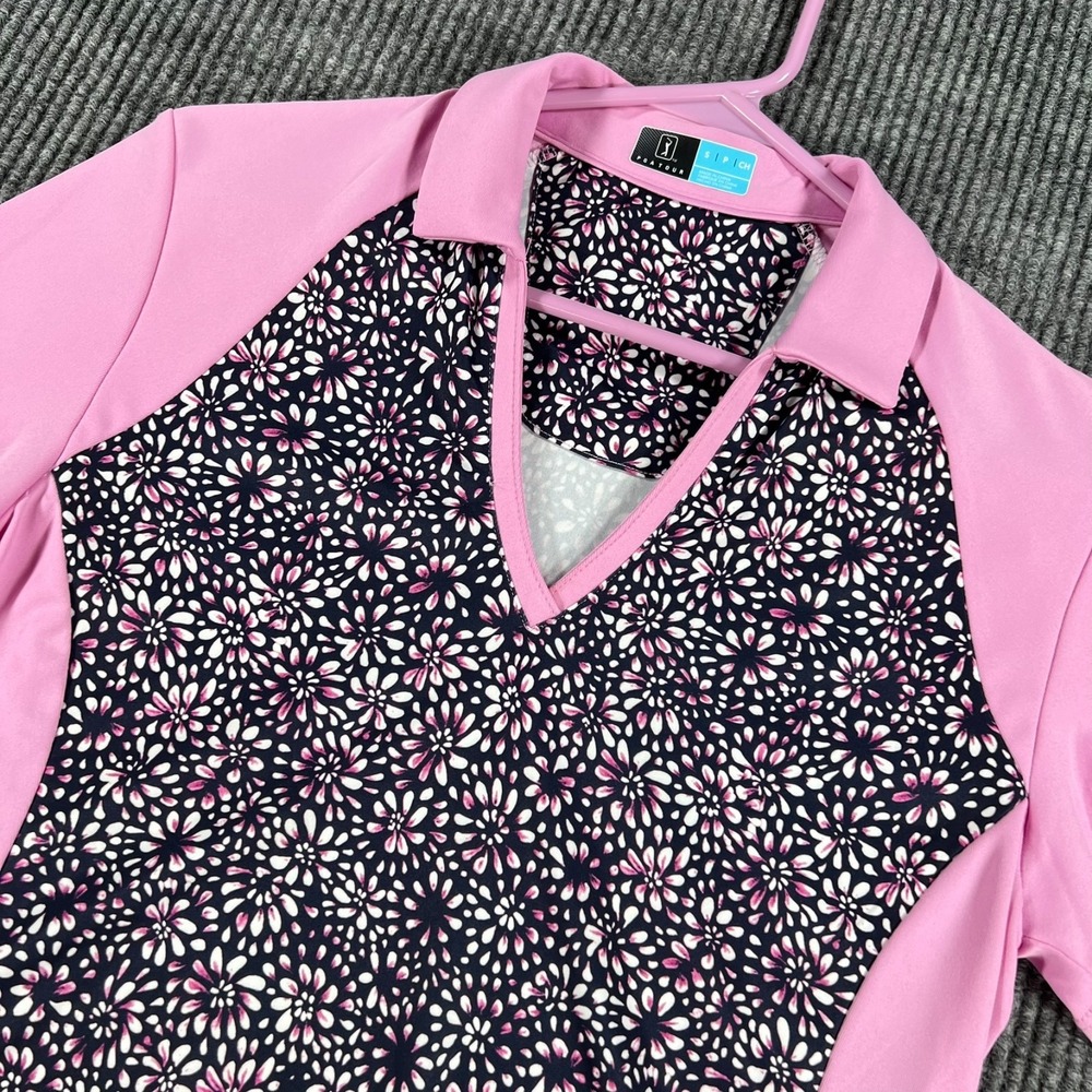 PGA Tour Polo Shirt Womens Small Pink Floral Short Sleeve Golf Stretch Outdoor